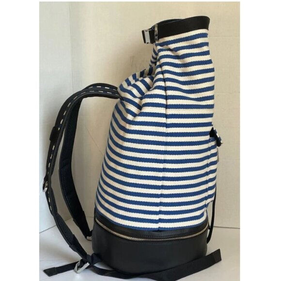 Want Les Essentiels Backpack Roll Top Duffel XL Blue Canvas Leather Stripe - Picture 11 of 11